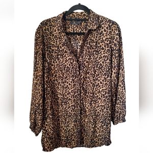 Volcom Women's Black/Tan Cheetah Champain Trail Button Up Blouse Size Small